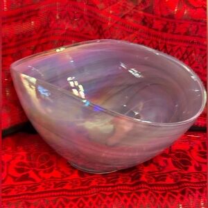 Yalos Purple/Pink Iridescent Swirled Art Glass Folded Bowl - Large 12“X 6.5"